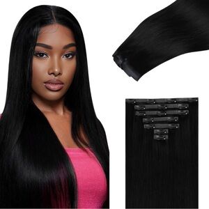 IDN Beauty Jet Black Remy Human Hair Seamless 12 Inch Clip In Hair Extensions
